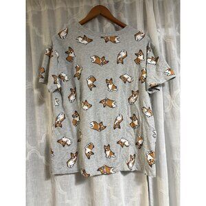 CORGI All Over Novelty Print  T-Shirt Women’s Size XL ZOE + LIV GREY Brown Dog